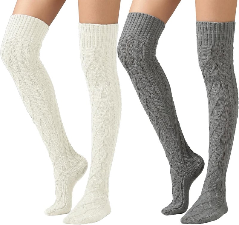Women's Cable Knit Thigh High Boot Socks Extra Long Winter Stockings Leg Warmers